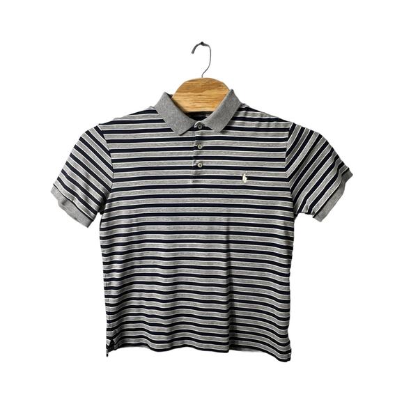 Navy & Gray Stripes Ralph Lauren Polo Shirt - Size Large - Picture 1 of 5